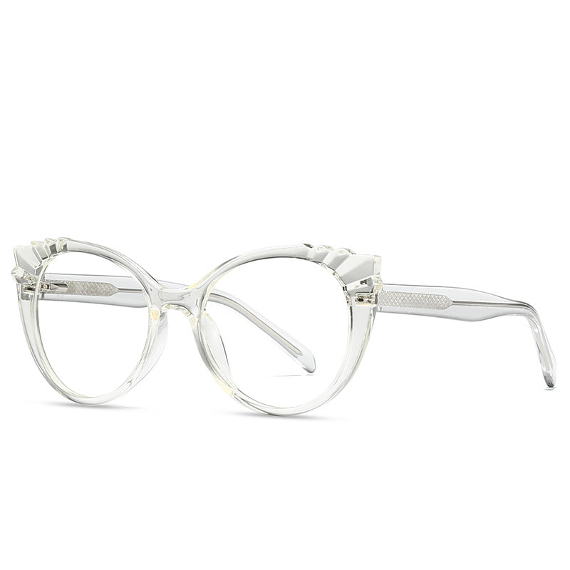 Pleated Brow Cat Eye Blue Light Blocking Glasses in Crystal Clear