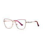 Banded Hinge Metal Butterfly Spring Hinge Blue Light Blocking Glasses in Rose Gold with Crimson Red Browline and Magenta Tips