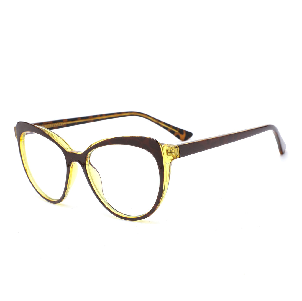 Dual-Layer Cat Eye Spring Hinge Blue Light Blocking Glasses in Brown Tortoise and Amber Glow Crystal