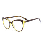 Dual-Layer Cat Eye Spring Hinge Blue Light Blocking Glasses in Brown Tortoise and Amber Glow Crystal