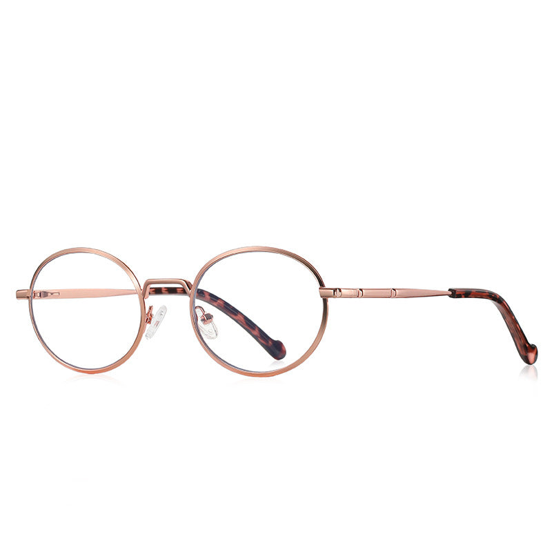Segmented Temple Metal Round Blue Light Blocking Glasses in Rose Gold
