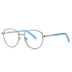 Twisted Rope Metal Round Blue Light Blocking Glasses in Silver with Sky Blue Tips