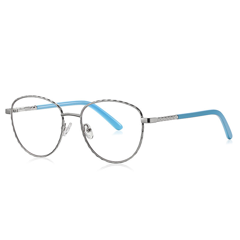 Twisted Rope Metal Round Blue Light Blocking Glasses in Silver with Sky Blue Tips