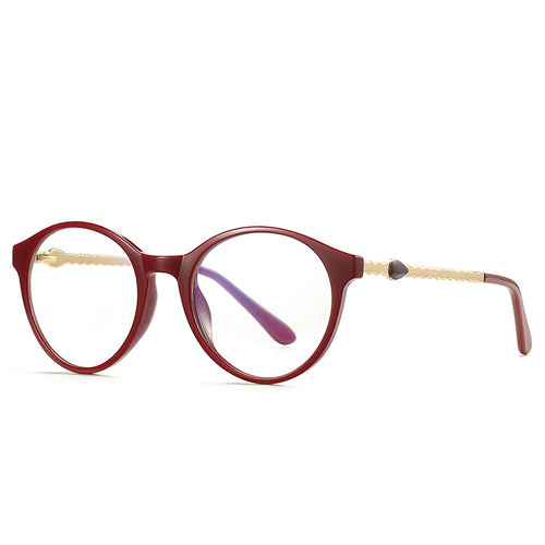 Cabochon Temple Round Blue Light Blocking Glasses in Ruby Red