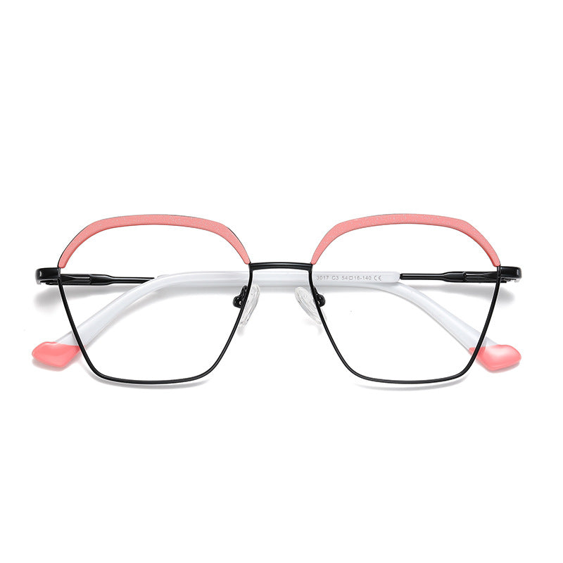 Arched Brow Geometric Square Blue Light Blocking Glasses in Black with Pink Brow