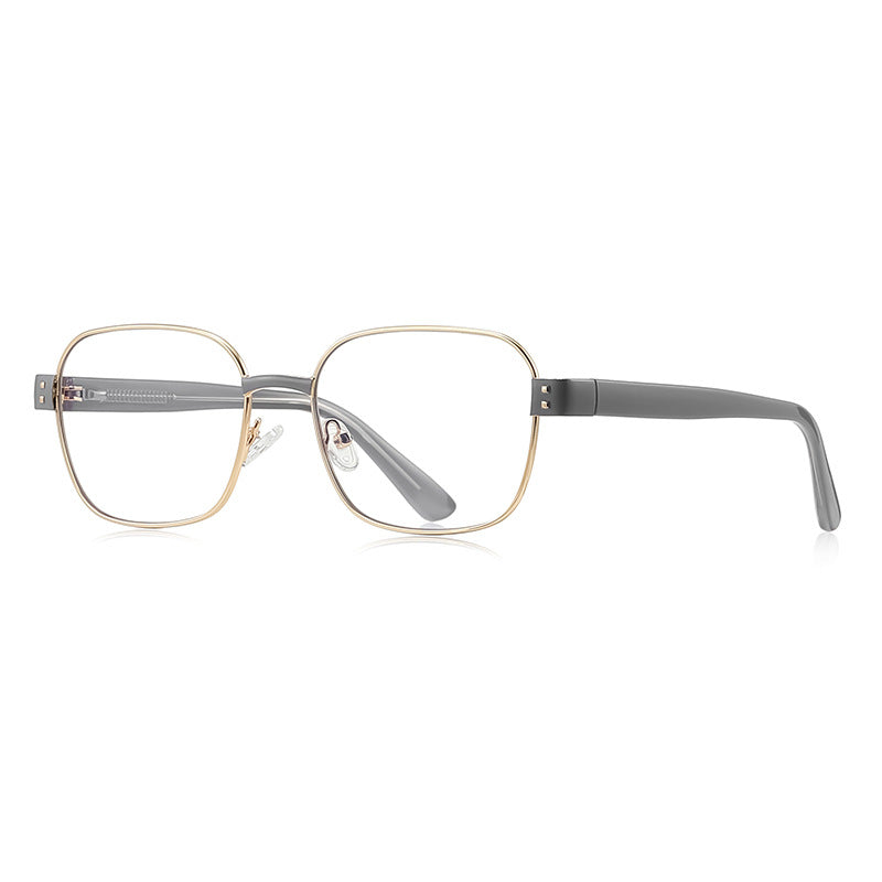 Dual Rivet Metal Square Blue Light Blocking Glasses in Silver & Grey