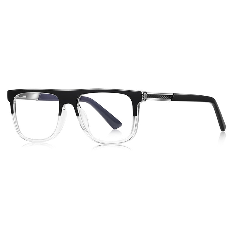 Knurled Band Flat Top Spring Hinge Blue Light Blocking Glasses in Black & Clear Gradient Two-Tone