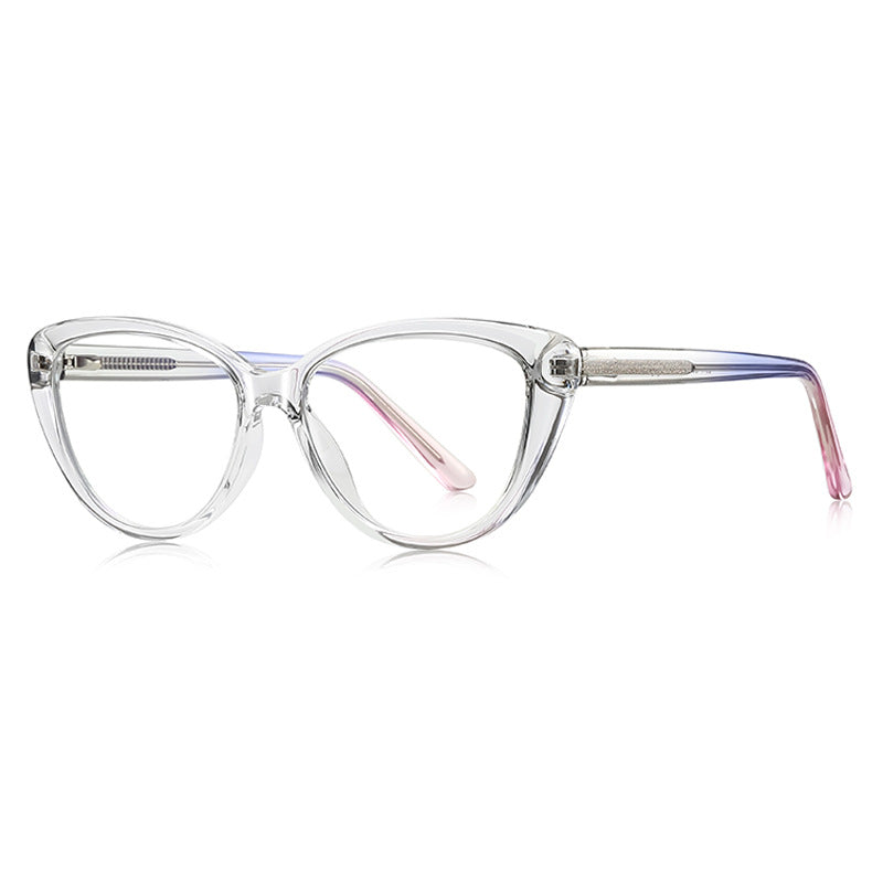 Feline Cat Eye Blue Light Blocking Glasses in Crystal Clear with Pastel Rainbow Temples