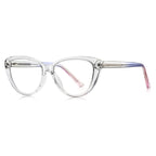 Feline Cat Eye Blue Light Blocking Glasses in Crystal Clear with Pastel Rainbow Temples