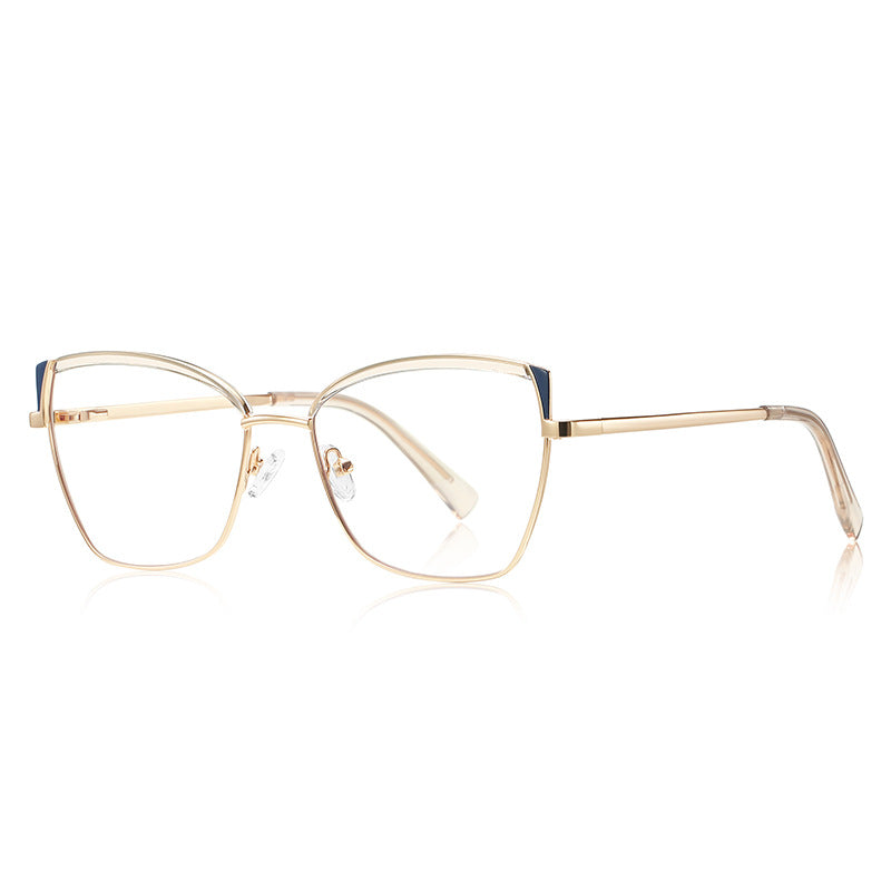 Triangle Wing Butterfly Blue Light Blocking Glasses in Gold with Navy Brow & Triangle Wingtips