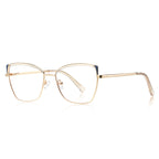 Triangle Wing Butterfly Blue Light Blocking Glasses in Gold with Navy Brow & Triangle Wingtips