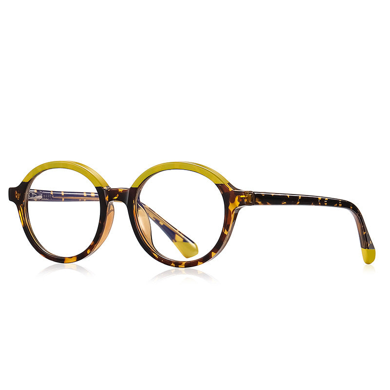 Two-Tone Brow Round Blue Light Blocking Glasses in Tortoiseshell & Mustard Yellow