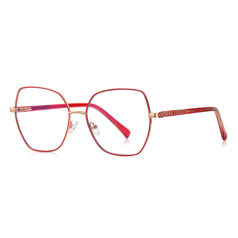 LENSVA Chevron Band Metal Butterfly Spring Hinge Glasses in Gold & Crimson Red