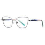 Wavy Temple Butterfly Blue Light Blocking Glasses in Silver with Grey Brow & Turquoise Temples