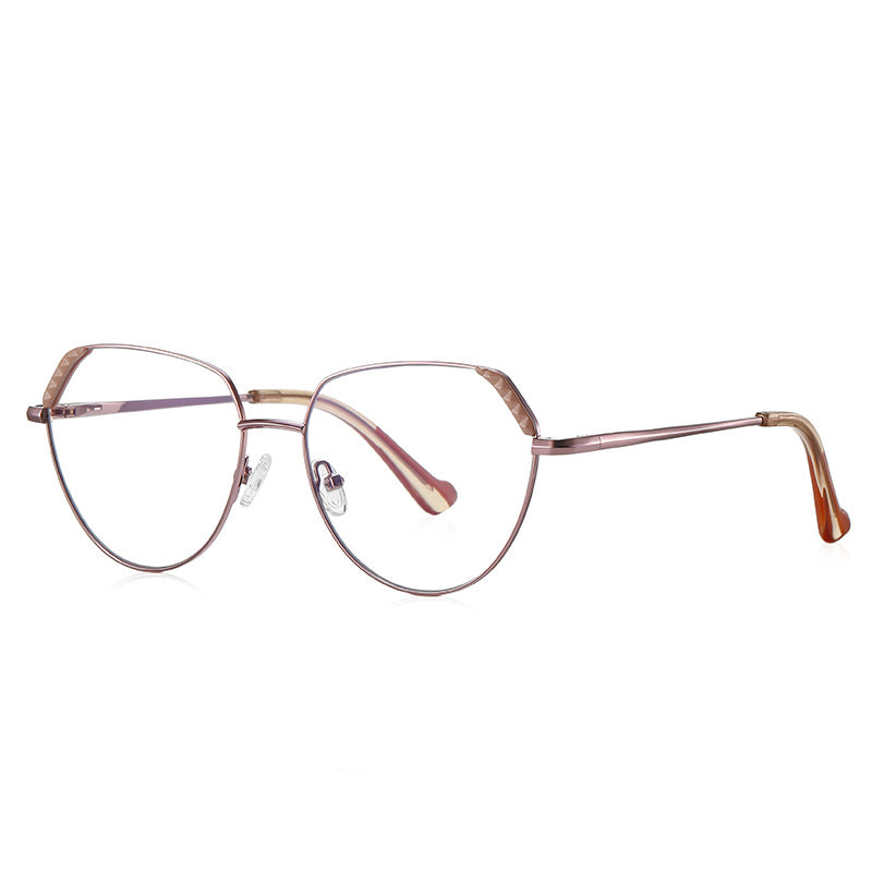 Studded Corner Geometric Spring Hinge Blue Light Glasses in Gold with Textured Black Brow Accents and Teal Tips
