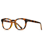 Dual Rivet Round Blue Light Blocking Glasses in Amber Tortoiseshell