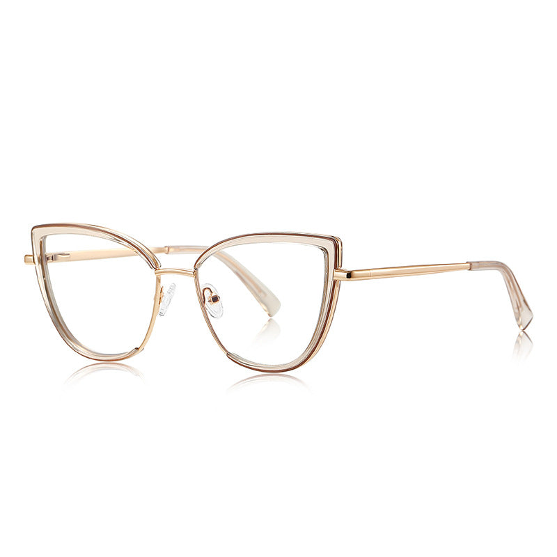 Double-Rim Cat Eye Blue Light Blocking Glasses in Gold &amp; Nude Champagne