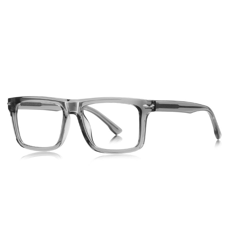 Wide Rectangular Flat Top Acetate Blue Light Blocking Glasses in Transparent Gray