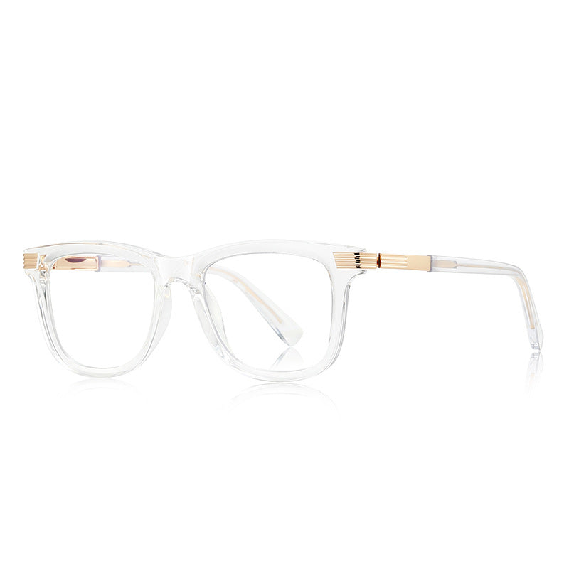 Fluted Temple Square Blue Light Blocking Glasses in Crystal Clear with Gold Hardware