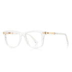 Fluted Temple Square Blue Light Blocking Glasses in Crystal Clear with Gold Hardware