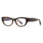 Chevron Temple Cat Eye Blue Light Blocking Glasses in Amber Leopard Tortoiseshell