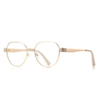 Dual Rivet Metal Geometric Blue Light Blocking Glasses in Gold & Cream White