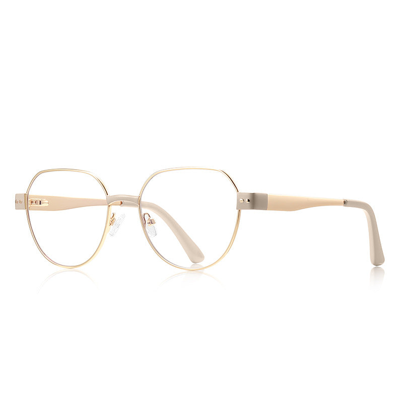 Dual Rivet Metal Geometric Blue Light Blocking Glasses in Gold & Cream White