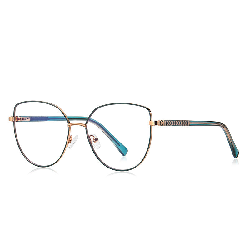 Chevron Temple Butterfly Spring Hinge Blue Light Blocking Glasses in Peacock Green with Gold Bridge