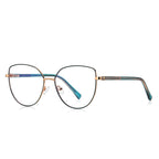 Chevron Temple Butterfly Spring Hinge Blue Light Blocking Glasses in Peacock Green with Gold Bridge