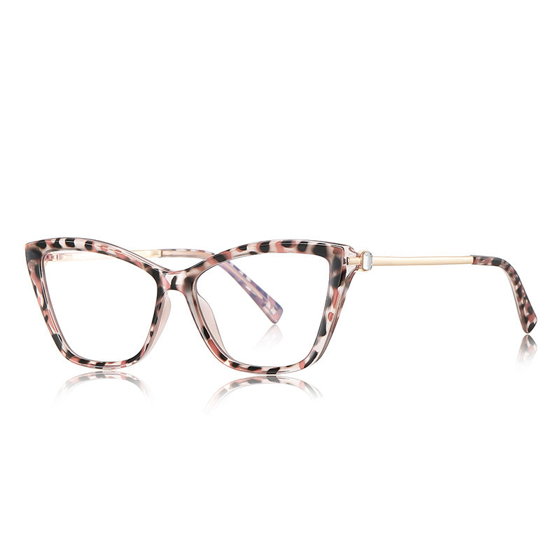 Crystal Link Cat Eye Blue Light Blocking Glasses in Pink Leopard Tortoiseshell & Gold