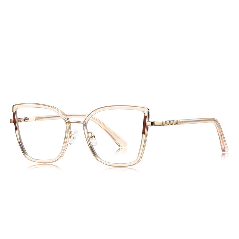 Segmented Temple Metal Square Blue Light Blocking Glasses in Pale Gold & Champagne Nude