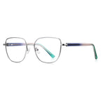 Enamel Rim Metal Square Blue Light Blocking Glasses in Silver with Purple/Teal Temples