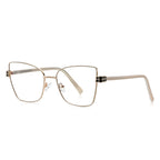 LENSVA Checkered Hinge Metal Butterfly Blue Light Glasses in Light Gold & Beige