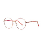 Banded Hinge Metal Round Blue Light Blocking Glasses in Rose Gold with Blush Pink Enamel Rim