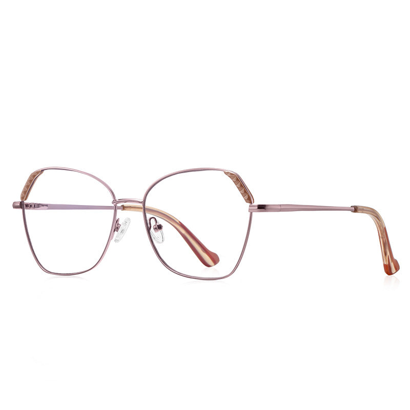 Fluted Corner Metal Butterfly Spring Hinge Blue Light Blocking Glasses in Metallic Mauve and Mocha with Brown Tips