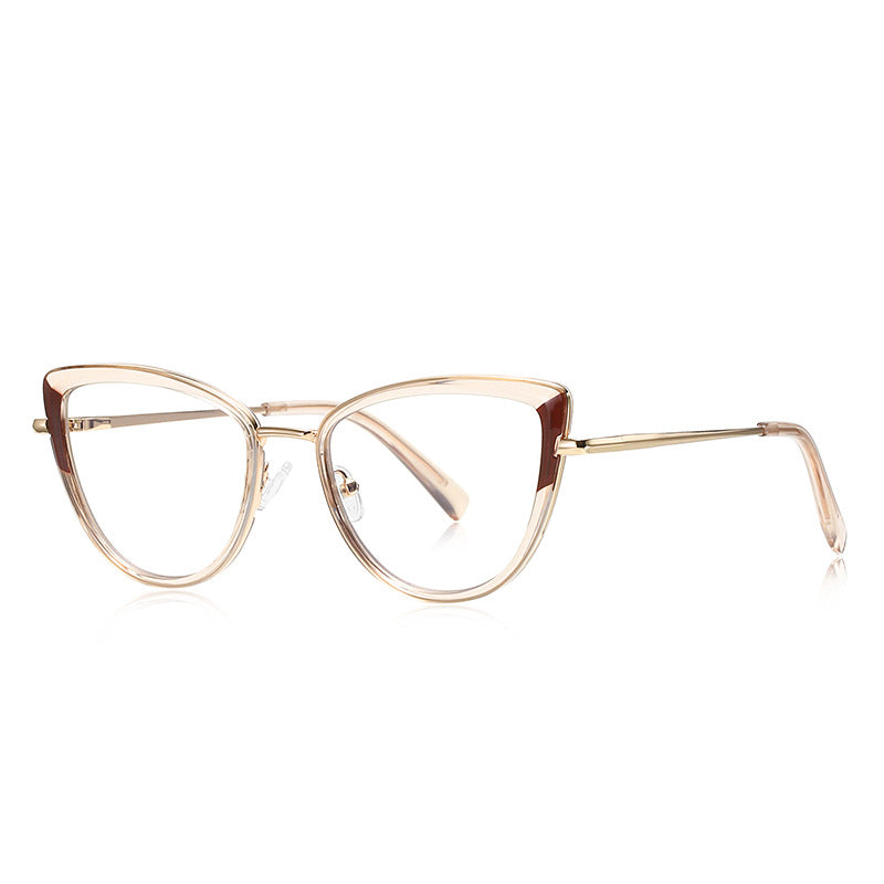 Wingtip Inset Cat Eye Blue Light Blocking Glasses in Champagne & Burgundy