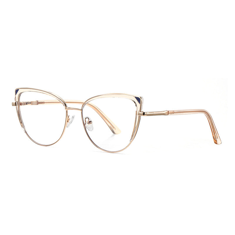 Colorblock Wingtip Cat Eye Blue Light Blocking Glasses in Champagne & Navy