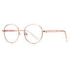 Grid-Texture Metal Round Blue Light Blocking Glasses in Rose Gold with Blush Pink Enamel Rim & Pink Grid Temples