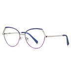 Lace Wing Butterfly Blue Light Blocking Glasses in Silver with Cobalt Blue Brow & Magenta Rim