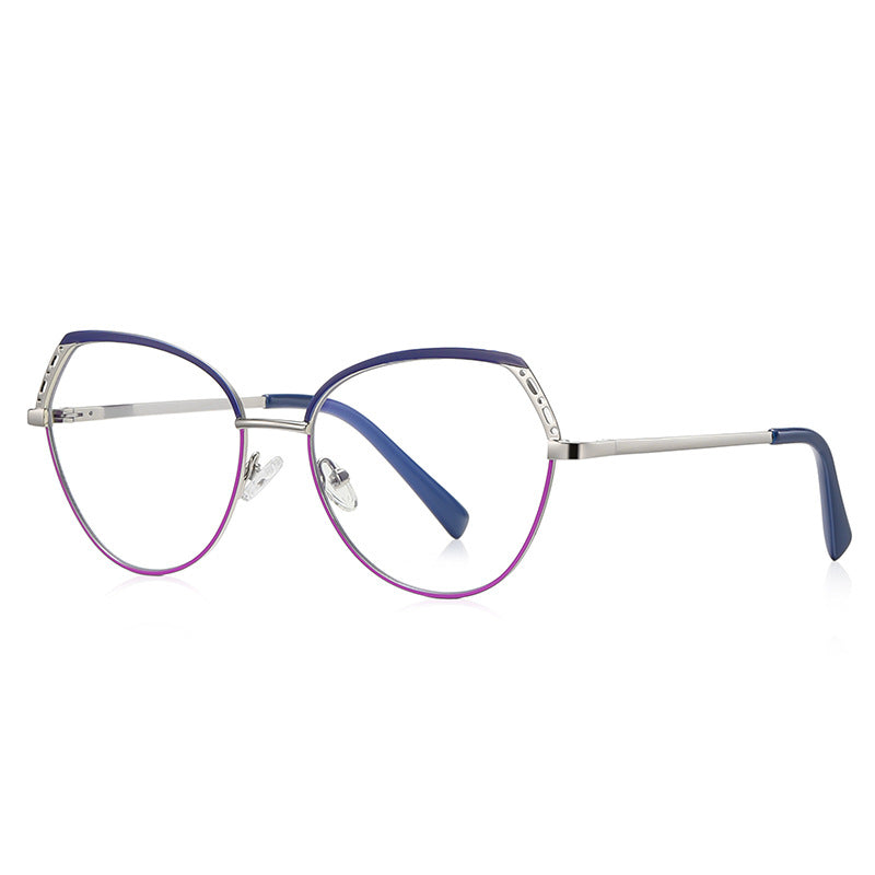 Lace Wing Butterfly Blue Light Blocking Glasses in Silver with Cobalt Blue Brow & Magenta Rim