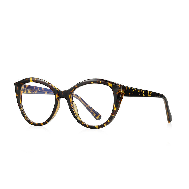 Round Cat Eye Blue Light Blocking Glasses in Amber Leopard Tortoiseshell