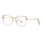 Contrast Brow Metal Cat Eye Blue Light Blocking Glasses in Gold with Royal Blue & White Contrast Brow