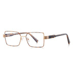 Oversized Square Metal Multi-Groove Hinge Blue Light Blocking Glasses in Tortoiseshell Gold