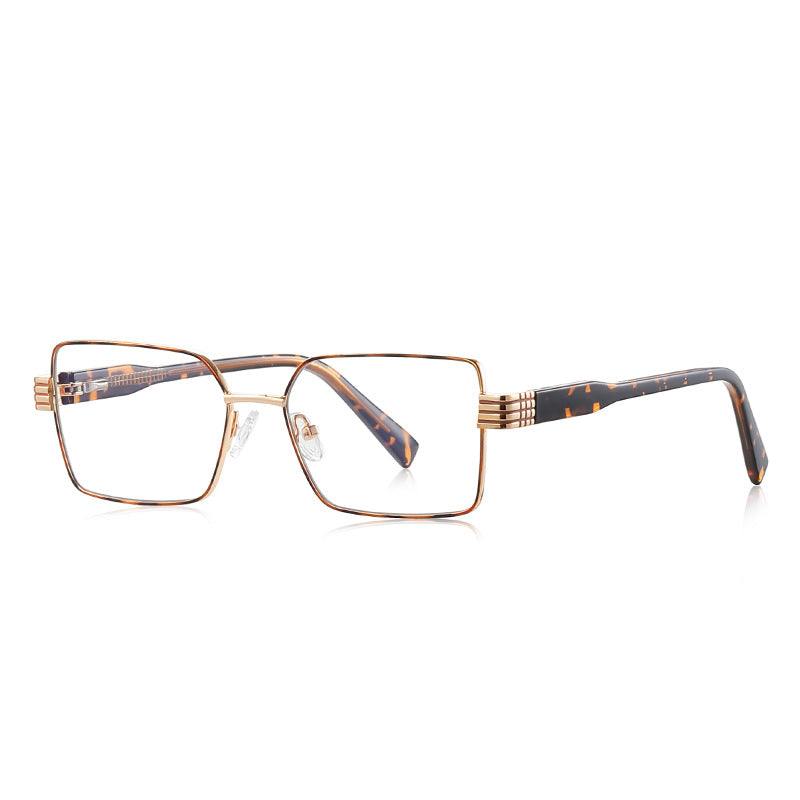 Oversized Square Metal Multi-Groove Hinge Blue Light Blocking Glasses in Tortoiseshell Gold