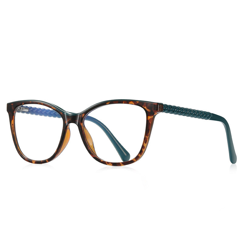 Braided Temple Cat Eye Blue Light Blocking Glasses in Classic Tortoiseshell with Emerald Temples