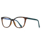 Braided Temple Cat Eye Blue Light Blocking Glasses in Classic Tortoiseshell with Emerald Temples