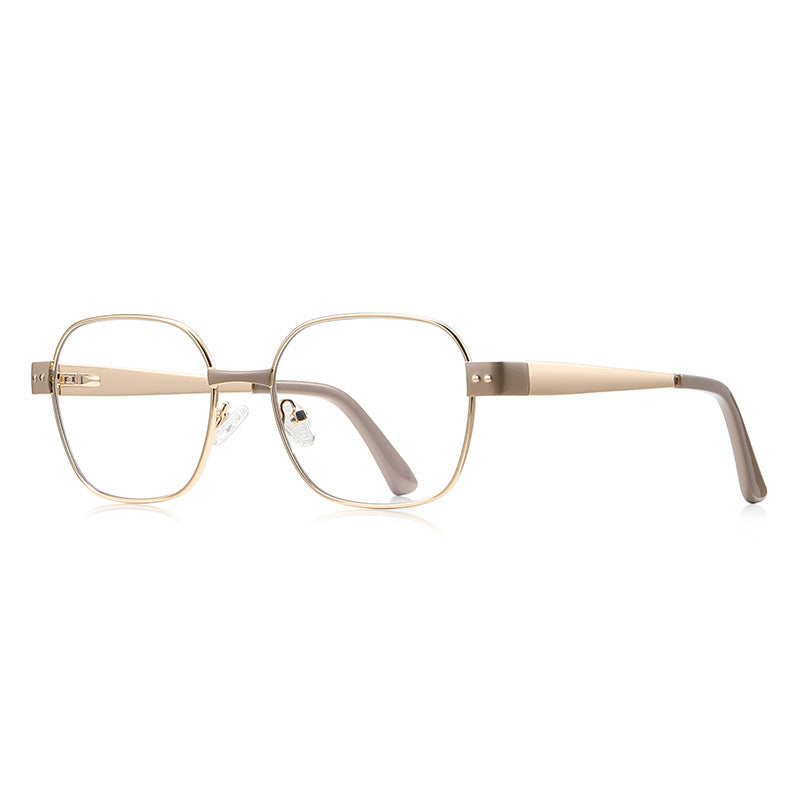 Enamel Accent Metal Square Blue Light Blocking Glasses in Gold & Taupe