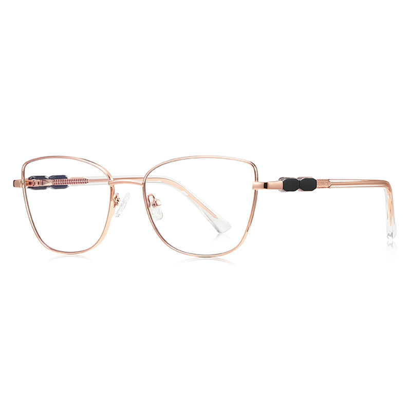 Beaded Temple Square Blue Light Blocking Glasses in Rose Gold with Peach Enamel Rim
