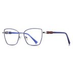 Beaded Temple Butterfly Blue Light Blocking Glasses in Silver with Royal Blue Enamel