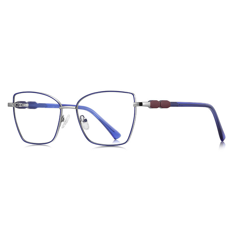Beaded Temple Butterfly Blue Light Blocking Glasses in Silver with Royal Blue Enamel